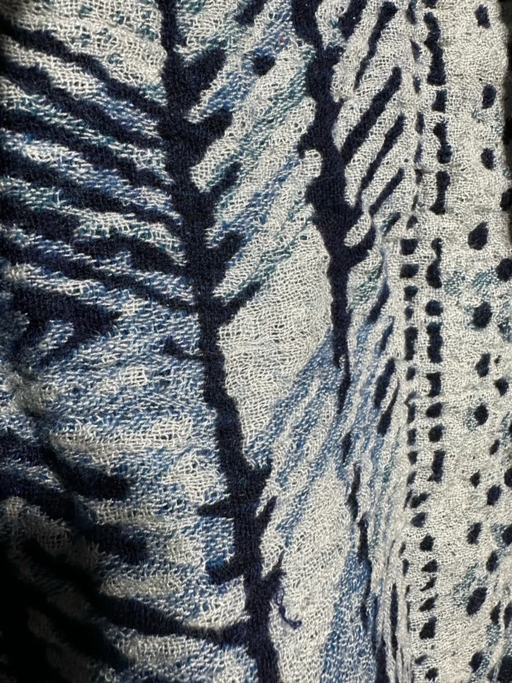 WILFRED Wool Scarf Tribal Indigo Boho Coastal Minimalist Fringe - Picture 5 of 7